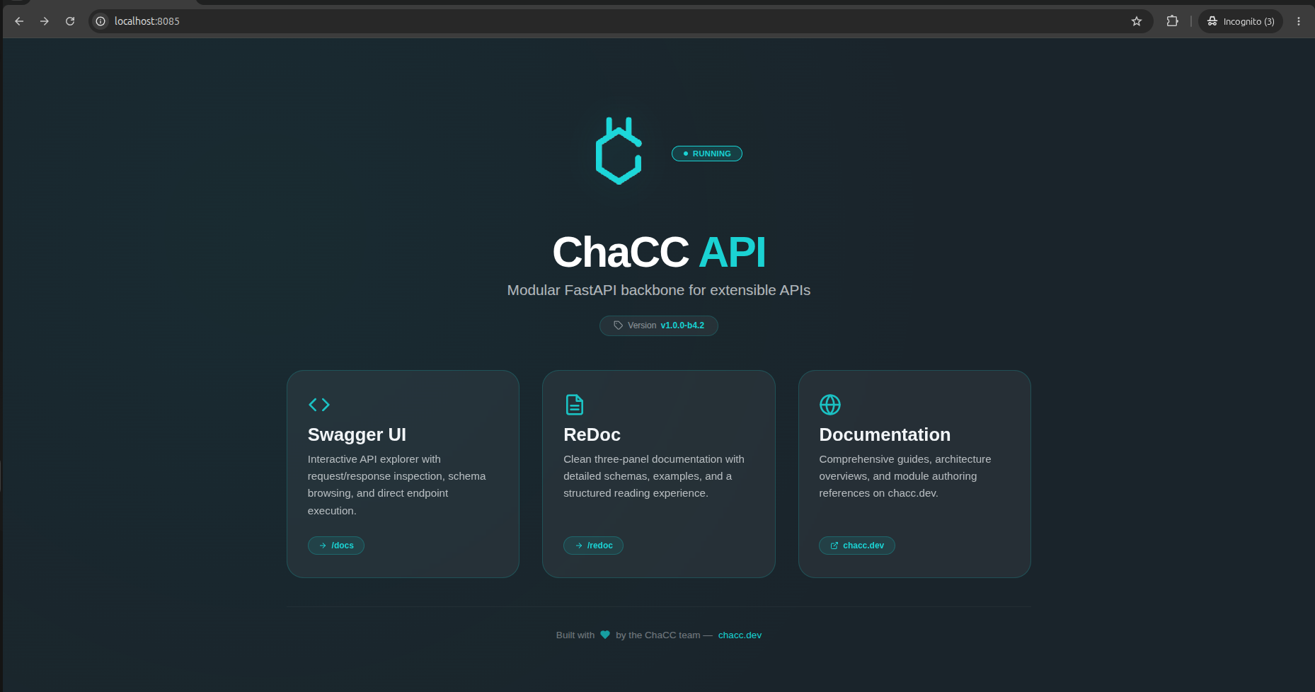 Successful ChaCC API startup